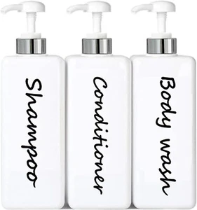 Set of 3 EMPTY Shampoo Conditioner Body Wash Dispenser Set - 21oz Pump Bottles - Picture 1 of 8