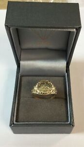 9ct Gold Mexican Peso Ring Size P Hallmarked