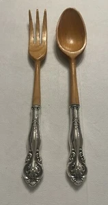 Frank M Whiting 2 Stück Sterlingsilber & Holz Salat Servier Set natürliches Licht - Bild 1 von 10