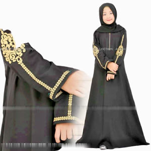 Dubai Abaya Muslim Girls Kids Long Sleeve Robes Kaftan Kid Dress Islamic Arab
