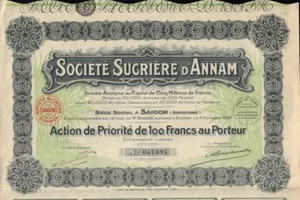 INDOCHINA / VIETNAM SUGAR Sucrerie d'Annam Saigon 100 Francs 1929 - Picture 1 of 1