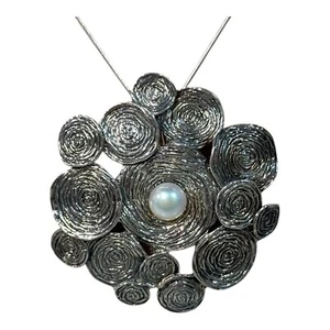 Sterling HG Israel Hagit Gorali Signed Pearl Flower Statement Pendant & Necklace - Picture 1 of 11