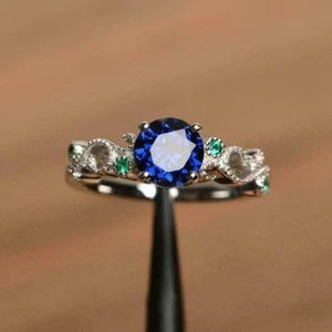 1Ct Lab Created Blue Sapphire Solitaire Engagement Ring White Gold Plated - Picture 1 of 11