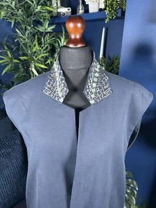 Shanghai Tang Womens Long Sleeveless Buttonless Jacket Vest Cotton Navy Uk 14 - Picture 1 of 11