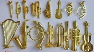 Christmas Ornaments Gold Musical Brass String Instruments w Loops 14 Ct/Pk S24a - Picture 1 of 2