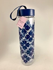 NWT KATE SPADE WATER BOTTLE NAVY SPADE FLOWER 16 OZ. PLASTIC WITH SCREW LID - Picture 1 of 4