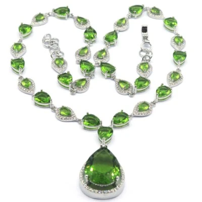 Collar de plata de boda SheCrown Big Gemstone 33 g peridoto verde para mujer 18-19" Foto 1 de 2