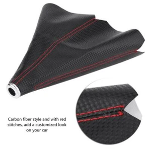 Black Real Leather Red Stitch Manual/Auto Gear Shift Knob Shifter Boot Cover - Picture 1 of 5