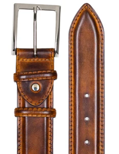 Bontoni Glattledergürtel in braun-cognac verlaufend mit Antik Finish und aufwend - Picture 1 of 10