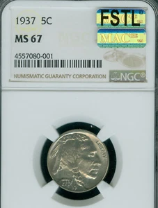 1937 BUFFALO NICKEL NGC MS67 PQ MAC FULL SPLIT TAIL RARE SPOTLESS * - Picture 1 of 6