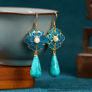 Enamel Ethnic Chinese Vintage Dangle Drop Hook Earring For Women Earring Jewelry - Picture 1 of 4