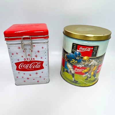 Vtg Coca-Cola Round Metal Sports Tin 1994 & Square "Drink Coca Cola" Tin 2017 - Image 1 of 4