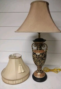 BOMBAY Co. Enameled & Gilded Ceramic 29" Urn Form Table Lamp W/Two shades Incl - Picture 1 of 11