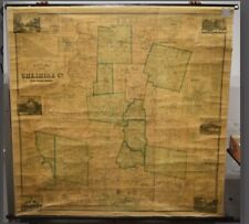 Real Deal! Antique 1858 Wall Hanging Canvas Map Cheshire County NH Smith Morely