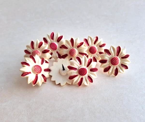 8 Daisy Flower Pushpins Vintage Thumbtacks for Cork Bulletin Board Red & White P - Picture 1 of 10