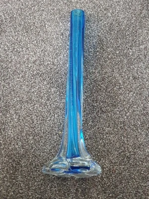 Vintage Blue Elephant Foot Twisted Stem Bud Vase in Style of Murano - 29cm - VGC - Image 1 of 4