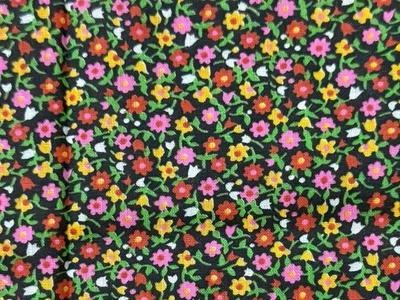 Black Calico Fabric Ditsy Floral Vintage Cotton Multicolor Small Flowers 29x43” - Image 1 of 4