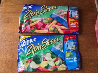 Ziploc Zip’n Vapor GRANDES 7 Bolsas Cocina Microondas 10 Bolsas MEDIANAS Lote Envío Gratis Foto 1 de 4