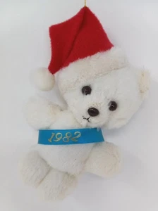 80er Avon Mini Bär Plüsch Ornament Weihnachten Gelenk Kopf Weihnachtsmütze Korea 4,5 Zoll - Bild 1 von 8