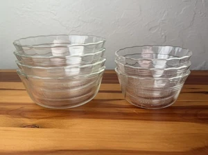 Set of 7 Vintage Pyrex 464 & 463 Clear Scalloped Edge Custard Cups 10oz & 6oz  - Picture 1 of 8