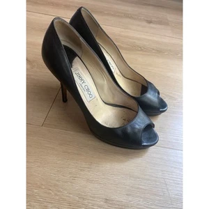 Jimmy Choo Bombas Mujer Talla 37 Cuero Negro Peep Toe Tacones Hecho en Italia - Imagen 1 de 5