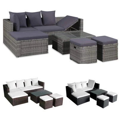 4-tlg. Garten-Lounge-Set mit Auflagen Poly Rattan Loungemöbel & Sitzgruppen Set - Bild 1 von 4