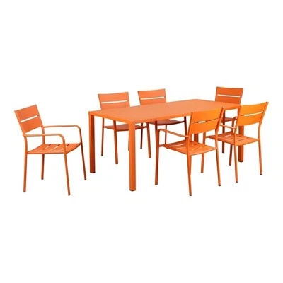 Pemberly Row 7-piece Aluminum Frame Patio Dining Set in Orange - Image 1 of 4