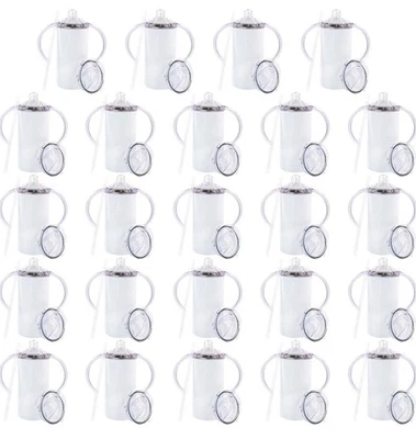 Paquete de 24 vasos rectos y pajita para sorber de sublimación de 12 oz con asas Foto 1 de 4