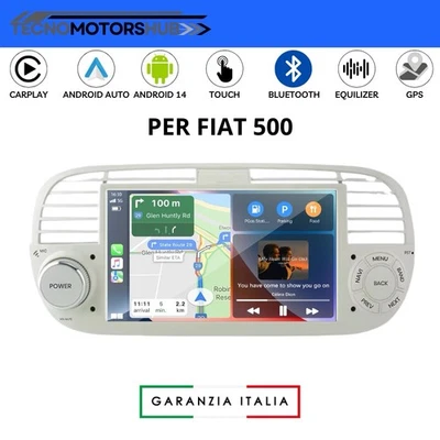 Autoradio CARPLAY Wireless 7" Per FIAT 500 Android 13 BIANCO 2007-2015 2-64GB BT - Immagine 1 di 4