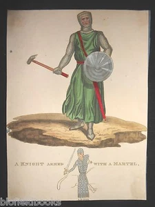 Antiquarian Hand Coloured Georgian Engraving - Knight Armed with a Martel c1824 - Picture 1 of 1