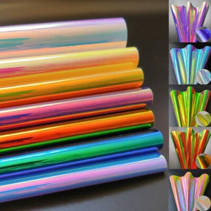 Holographic Jelly PU Leather Fabric Rainbow For Sewing Bag Clothing Material DIY - Picture 1 of 12