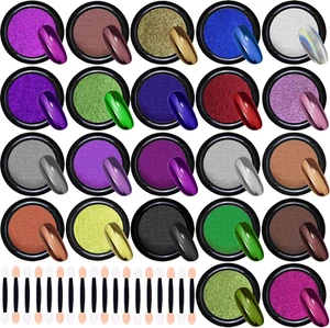 Duufin 22 Colors Chrome Nail Powders Metallic Nail Powder Mirror Effect Nail Art - Picture 1 of 12