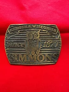 Vintage Collectible Simmons men belt buckle Kenosha Wisconsin dark heavy brass - Picture 1 of 4