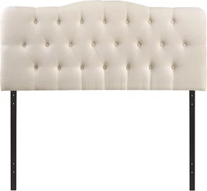 Modway Annabel Tufted Button Linen Fabric Upholstered Queen Headboard in Ivory - Picture 1 of 5