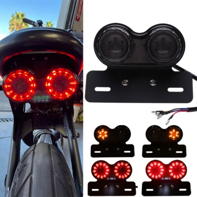 Smoke Motorcycle LED Dual Tail Light Turn Signals Brake License Plate Lights ATV - Image 1 of 4