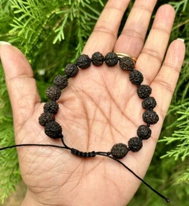LAB CERTIFIED Natural RUDRAKSHA Rudraksh Bracelet Adjustable 5 Mukhi 5 Face Blk - Picture 1 of 11