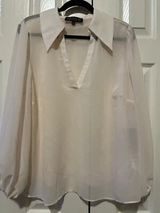 Eloquii Sheer Pullover Blouse in Cream with Balloon Sleeves Womens Plus Size 16 - Picture 1 of 6