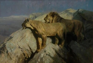 Lions Art Print – Arthur Wardle c.1928 – Majestic Wildlife Study to Frame - Picture 1 of 2