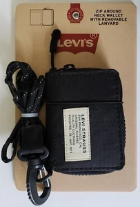 Levi's Wallet Coin Pocket Black Zip Around Magnetic Card Flap Lanyard New MSRP32 - Picture 1 of 3