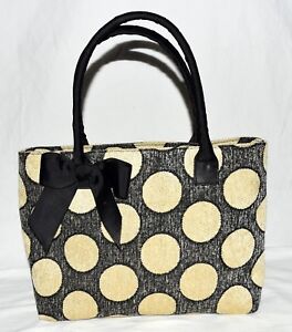 Talbots Black & Large Cream Polka Dots Fabric with Grosgrain Bow Sachel Handbag