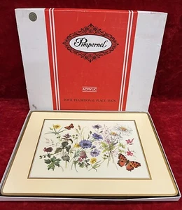 Set of 4 Vintage Pimpernel Acrylic Placemats Field Flowers Cork Backed - Picture 1 of 9