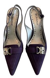 BCBG Girls Purple Plum Suede Slingback Heels Pointed Toe Women’s Size 6.5 B