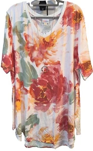 NUEVA Camiseta LuLaRoe 3XL Blanca Naranja Rosa Verde Color Agua Floral Iris - Imagen 1 de 7