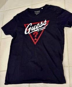 Black Guess Los Angeles with Red Triangle Logo T-shirt Sz M - Picture 1 of 3