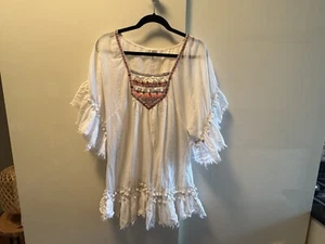 Debbie Katz Women Cotton Embroidered Beach Wear Mini Dress Tunic Boho XL - Picture 1 of 9