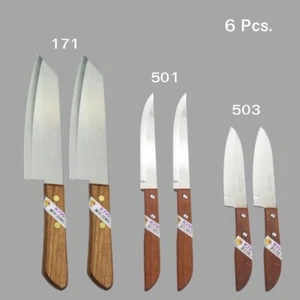 Knife Chef Kitchen Handmade Forged Hand Set Knives Meat Cleaver Handle Wood 6Pcs - Picture 1 of 7