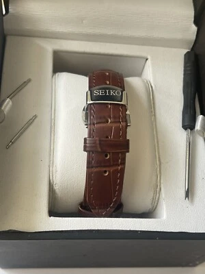 Seiko Solar Brown Croc Leather Strap 20mm Push Button Butterfly Deployment Clasp - Image 1 of 4