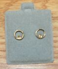 14K Gold With 0.01 Small Diamond Women's Circle Stud Back Earrings 