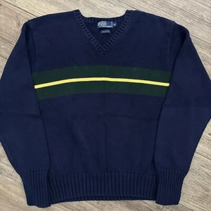 Vintage Polo Ralph Lauren Striped Knit Sweater Men’s Size XL  Navy - Picture 1 of 9