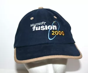 Vintage Blue & Tan Microsoft Fusion 2000 Promo Baseball Trucker Cap Hat New NOS - Picture 1 of 3